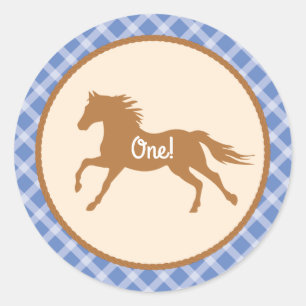 Sticker Rond Cowboy Horse Pony Cute 1er Anniversaire Thème de f