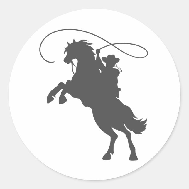 Sticker Rond cowboy lancer lasso équitation élevant cheval (Devant)