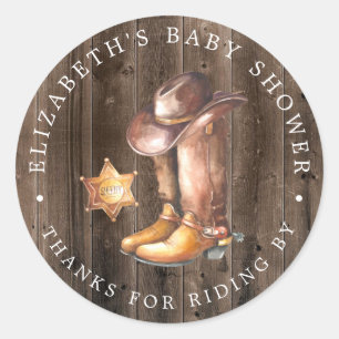 Sticker Rond Cowboy   Le Merci de Baby shower Drive-By privilég