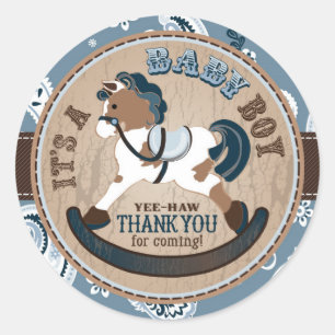 Sticker Rond Cowboy Rocking Horse Baby shower de l'Ouest