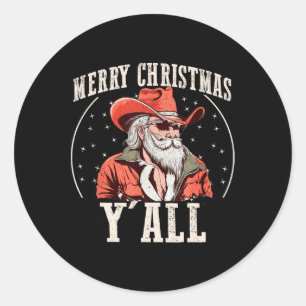 Sticker Rond Cowboy Santa Claus Joyeux Noël Y'all Western C