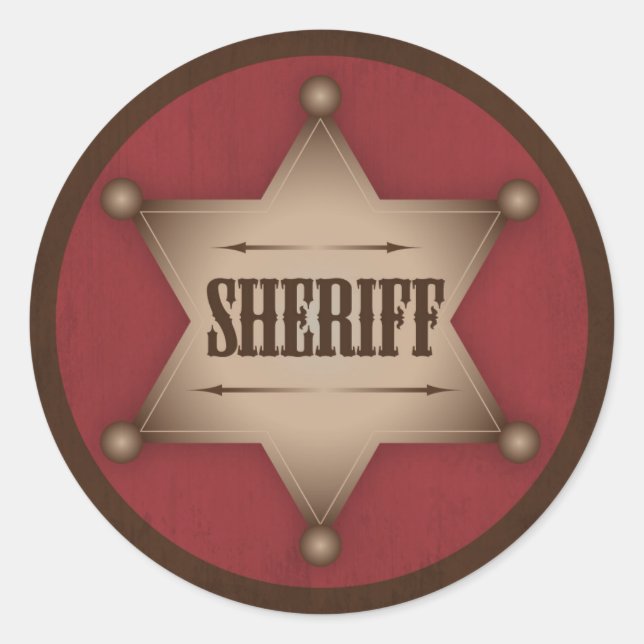 Sticker Rond Cowboy Sheriff Badge Baby shower occidental (Devant)
