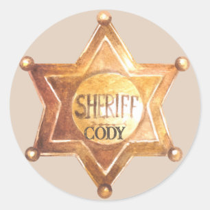 Sticker Rond Cowboy Sherriff fête d'anniversaire Ajouter le nom