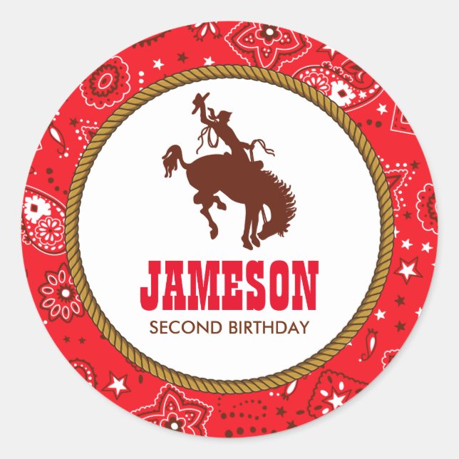 Sticker Rond Cowboy Western Old West Baby shower d'anniversaire (Devant)