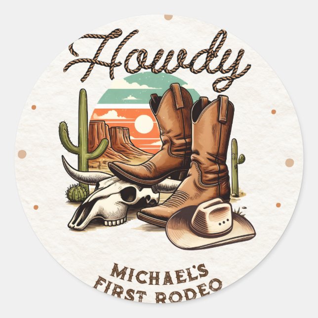 Sticker Rond Cowboy Western Rodeo Enfants d'anniversaire (Devant)