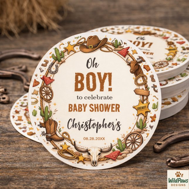 Sticker Rond Cowboy Wild West Rodeo Ranch | Rustic Western Baby (Cowboy Wild West Rodeo Ranch | Rustic Western Baby Classic Round Sticker
)