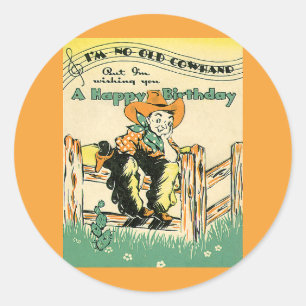 Sticker Rond Cowboys Vintage, Joyeux Anniversaire Vieux Cow-boy