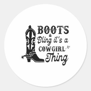 Sticker Rond Cowgirl & ; Boots Bling Son Une Cowgirl Chances
