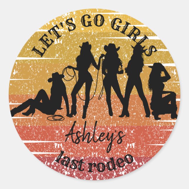 Sticker Rond Cowgirl bachelorette party nom personnalisé (Devant)