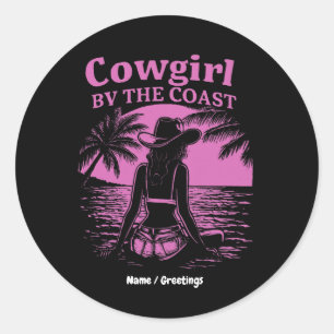 Sticker Rond Cowgirl By The Coast Style Western Beachy Women