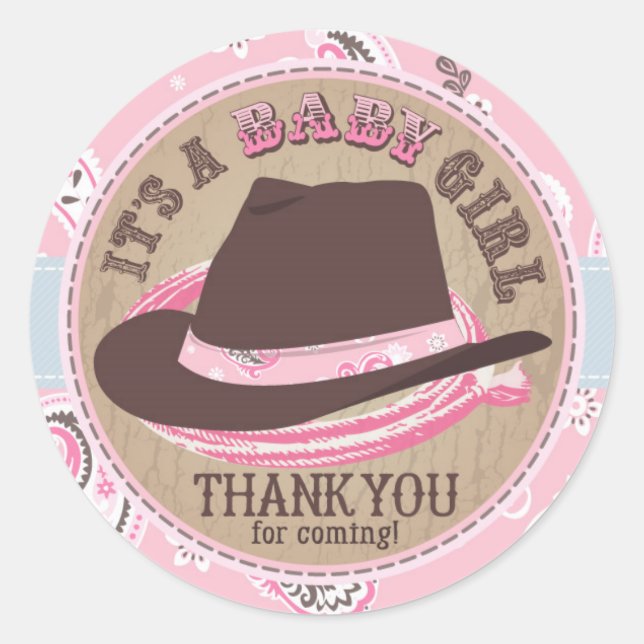 Sticker Rond Cowgirl Cowboy Casquette Baby shower occidental (Devant)