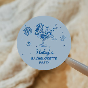 Sticker Rond Cowgirl de disco bleu Week-end d'enterrement de vi