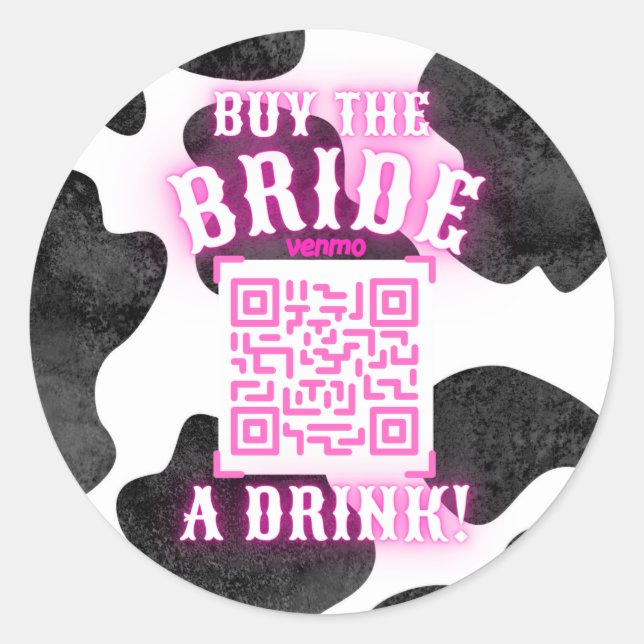 Sticker Rond Cowgirl Disco QR Acheter Épouse Boire (Devant)