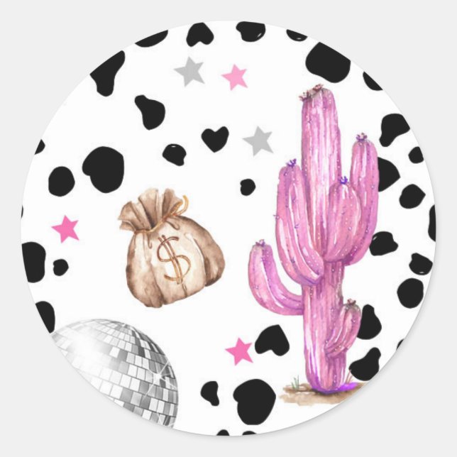 Sticker Rond Cowgirl Disco Rodéo Douche Anniversaire Cupcake (Devant)