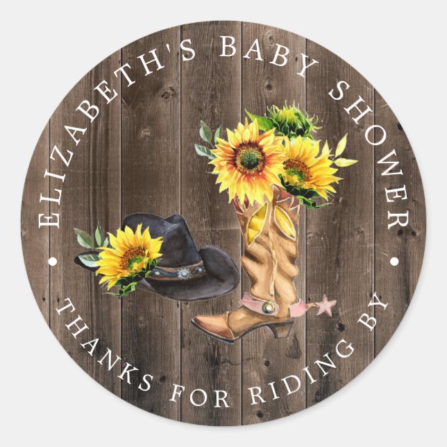 Sticker Rond Cowgirl | Drive-By Baby shower Merci Favor (Devant)