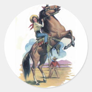 Sticker Rond Cowgirl en cheval
