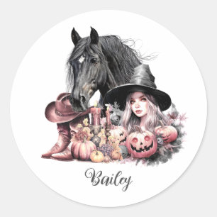 Sticker Rond Cowgirl Halloween cheval Les chambres sont pour le