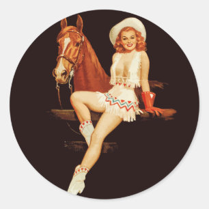 Sticker Rond Cowgirl Pin-Up                                    