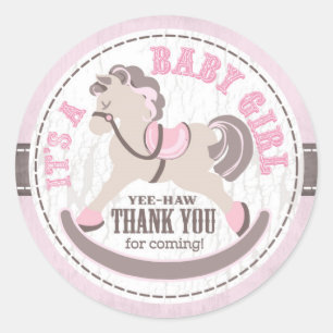 Sticker Rond Cowgirl Rocking Horse Baby shower de l'Ouest