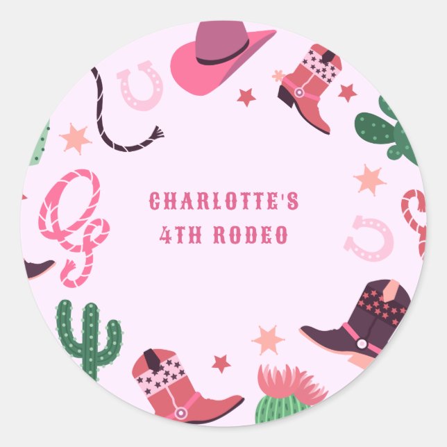 Sticker Rond Cowgirl Rodeo Western fête d'anniversaire (Devant)