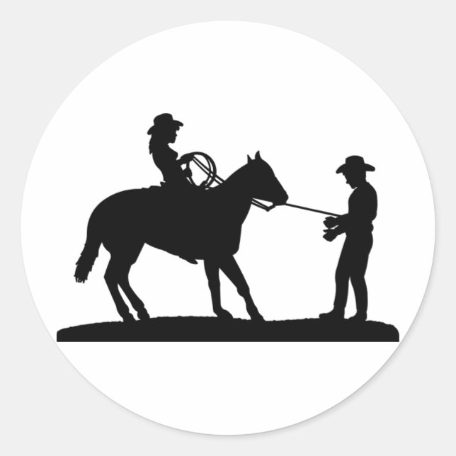 Sticker Rond Cowgirl Roping Cowboy (Devant)