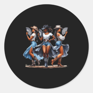 Sticker Rond Cowgirl Western Afro Femmes Noires Africaines Noir