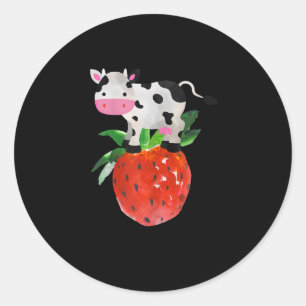 Sticker Rond Cowprint de fraises Vache rose