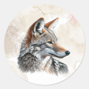Sticker Rond Coyote Country Cottagecore Rustique Impression