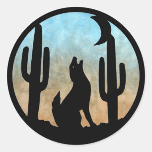 Sticker Rond Coyote Moon
