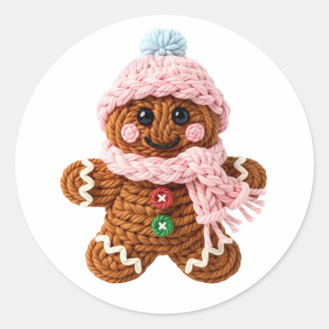 Sticker Rond Cozy Knitted Gingerbread Winter Character (Devant)