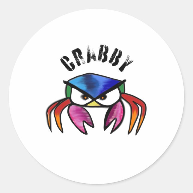 Sticker Rond Crabby Crab Drôle fou (Devant)