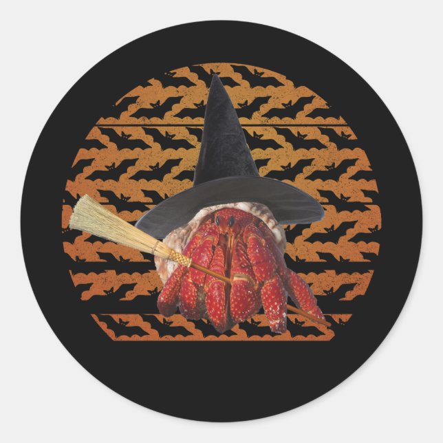 Sticker Rond Crabe à sorcières Amusant Halloween Hermite Crabe  (Devant)