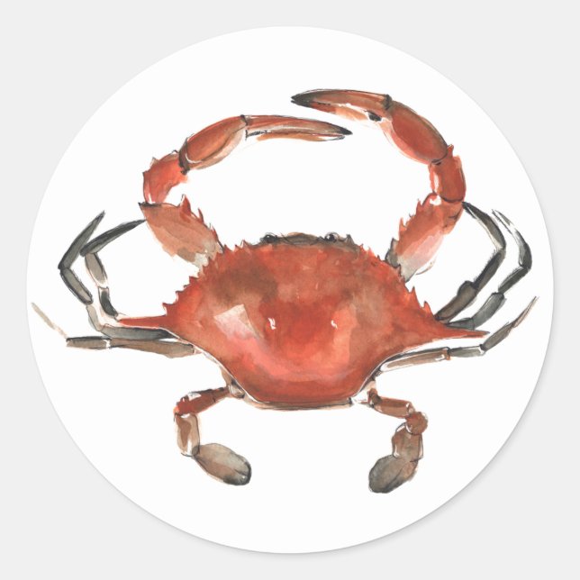 Sticker Rond Crabe aquarelle - Rouge (Devant)