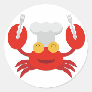 Sticker Rond Crabe rouge avec Casquette chef