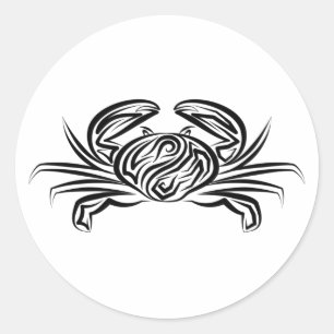 Sticker Rond Crabe tribal noir et blanc