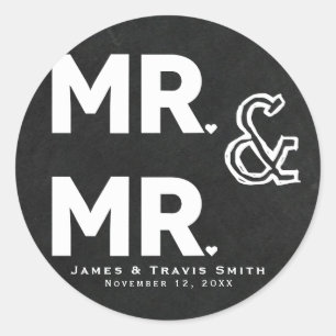 Sticker Rond Craie de tableau noir Mariage homosexuel fiançaill