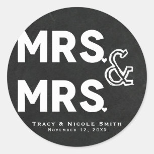 Sticker Rond Craie de tableau noir Mme & Mme Mariage Fiançaille