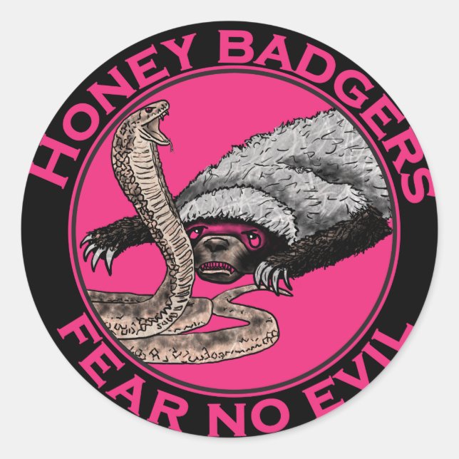 Sticker Rond Crainte pas mal Pink Honey Badger Badass Animal Ar (Devant)