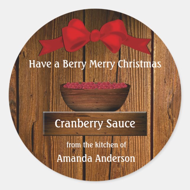 Sticker Rond Cranberry Rustic Wood Noël (Devant)