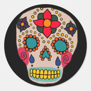 Sticker Rond Crâne à sucre d'art populaire mexicain