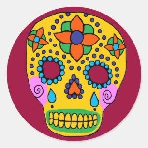 Sticker Rond Crâne à sucre d'art populaire mexicain