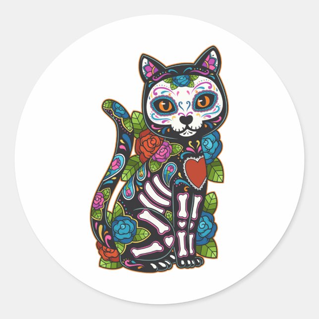 Sticker Rond Crâne à sucre de chat Mexique Calavera Dia De Los  (Devant)