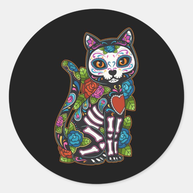 Sticker Rond Crâne à sucre de chat Mexique Calavera Dia De Los  (Devant)