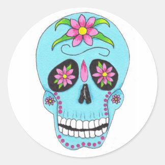 Sticker Rond Crâne à sucre de fleurs