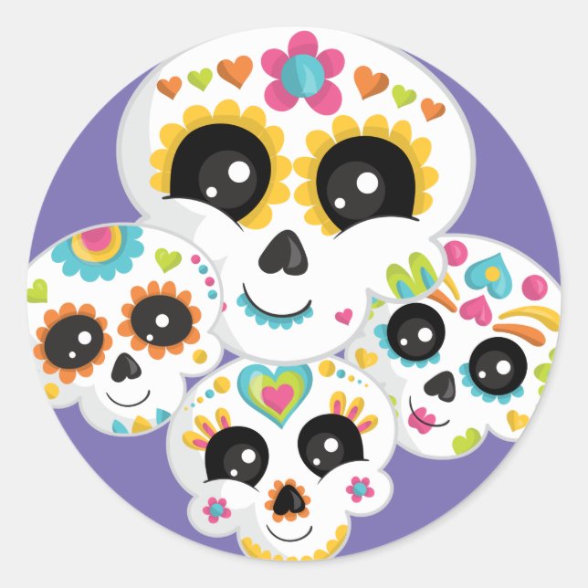 Sticker Rond Crâne à sucre Dia de La Muerte Halloween Anniversa (Devant)