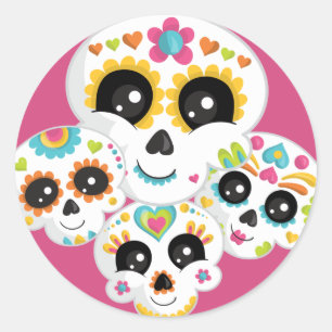 Sticker Rond Crâne à sucre Dia de La Muerte Halloween Anniversa