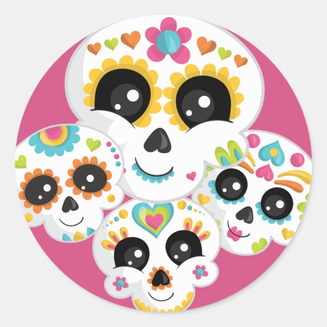 Sticker Rond Crâne à sucre Dia de La Muerte Halloween Anniversa (Devant)