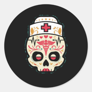 Sticker Rond Crâne à sucre infirmière