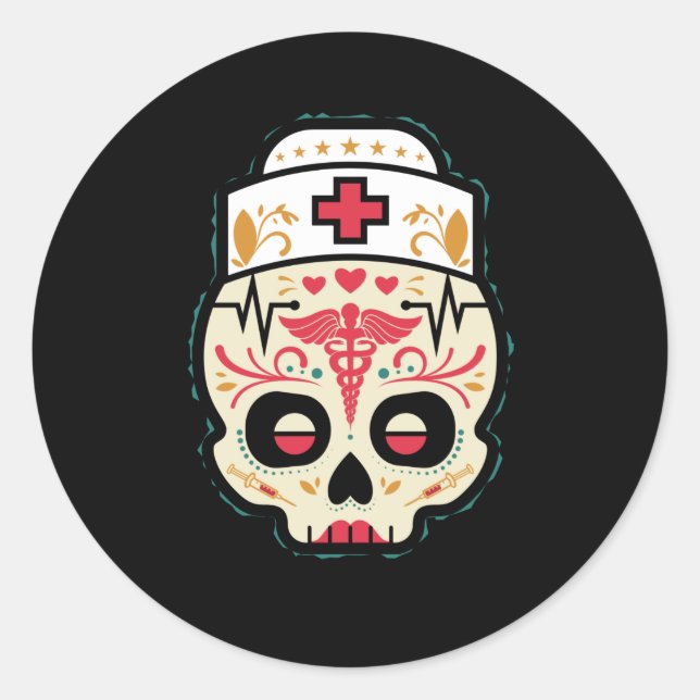 Sticker Rond Crâne à sucre infirmière (Devant)