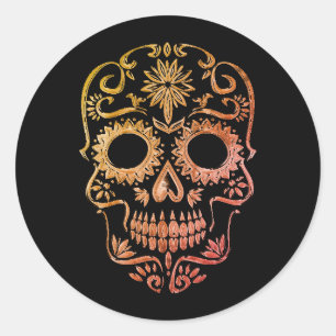 Sticker Rond Crâne à sucre noir/orange/Jour des collants mort